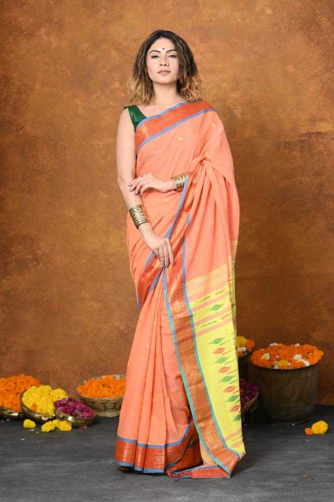 Sky Blue Pure Cotton Paithani Saree with Traditional Pallu