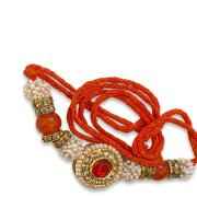 Kundan Work & Orange Mauli Thread Rakhi 