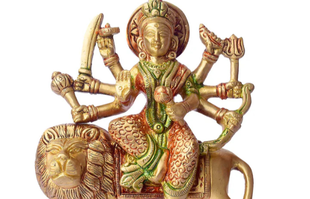 Brass Durga Idol on Lion for Diwali Puja