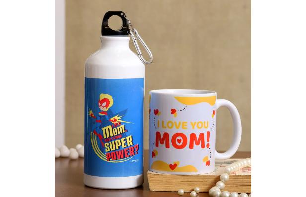 I Love U Mom Heart Print Mug And Bottle